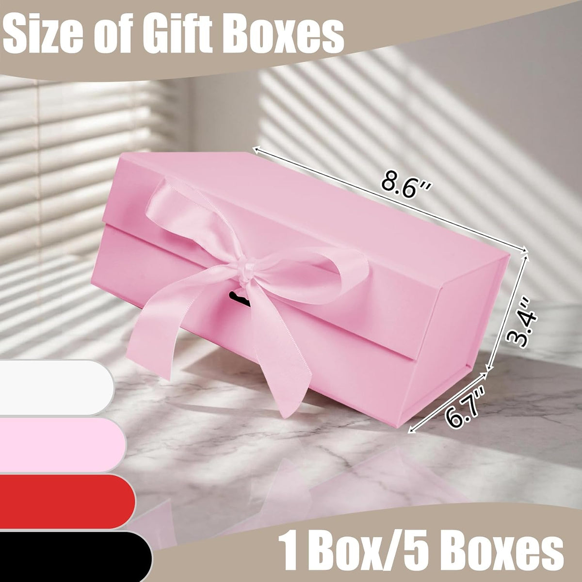 5 Pack Pink Gift Box with Ribbon, 8.6x6.7x3.4 inch Groomsman Proposal Box for Presents with Magnetic Closure Lids