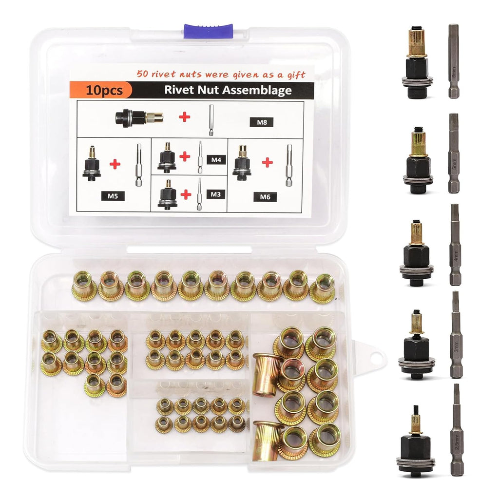 60Pcs Upgrade Carbon Steel Rivet Nut Tool Set M3 M4 M5 M6 M8