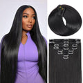 Clip in Hair Extensions Real Human Hair Clip ins For Women 1B Natural Black | 20Inch 105g/3.7oz, 8pcs Per Set, Double