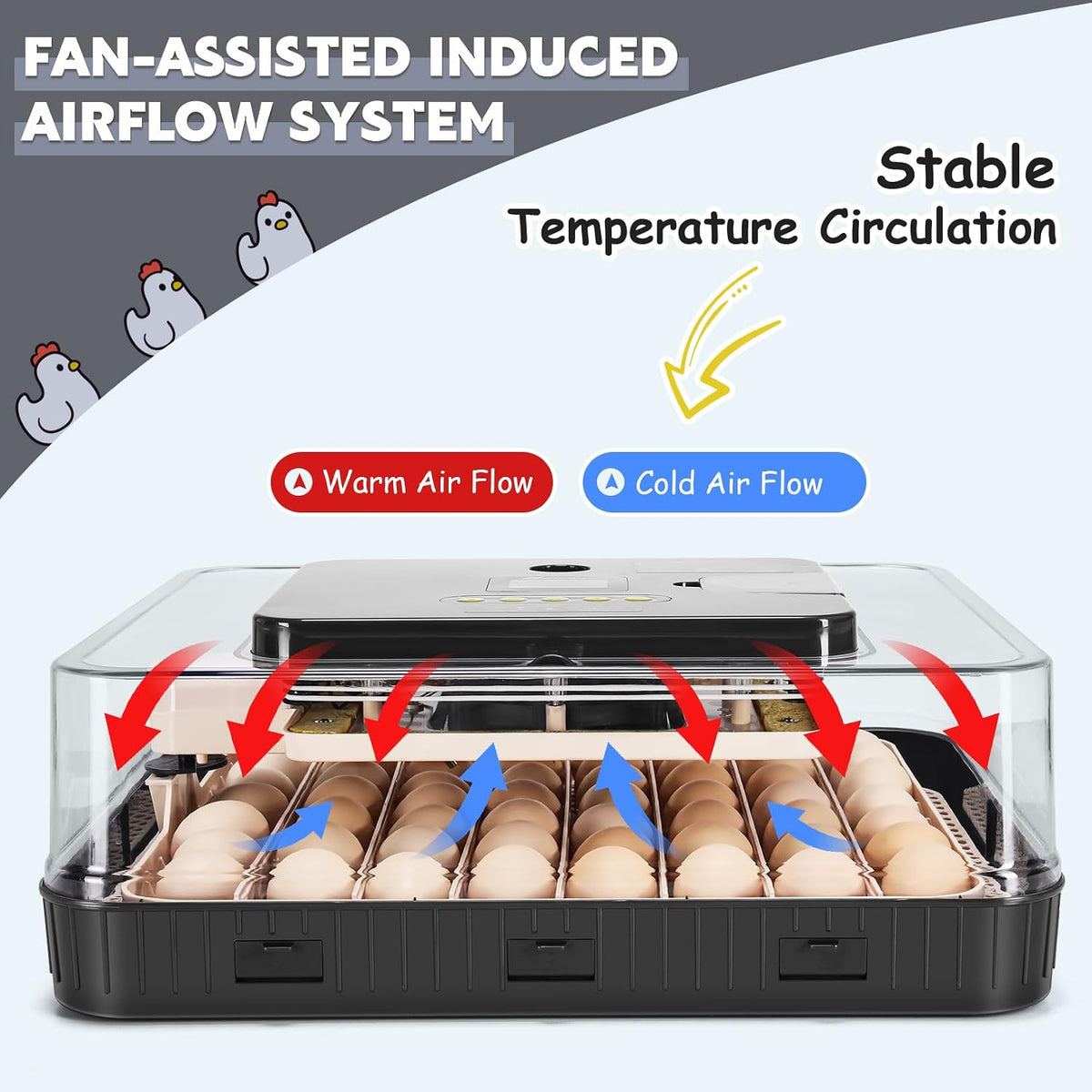 56 Egg Incubator for Hatching Eggs with Automatic Egg Turning Gray