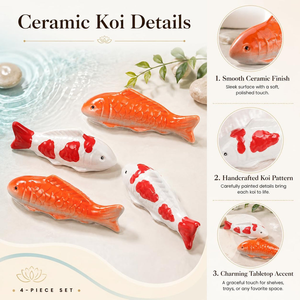4pcs Koi Fish Decor Floating Ceramic: Aquarium Ornaments Figurines for Tank Bowl Pond Desktop Water Feature Garden