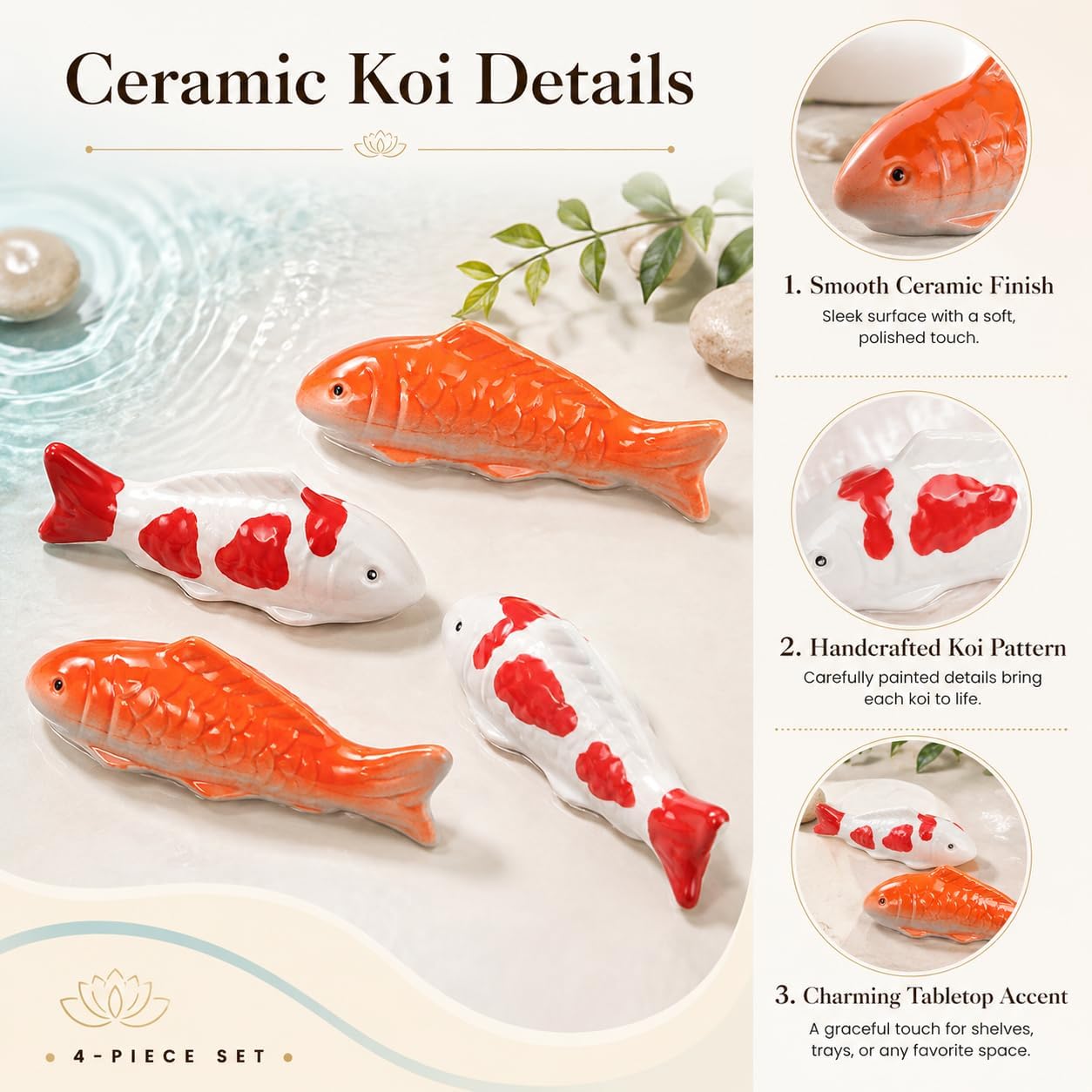 4pcs Koi Fish Decor Floating Ceramic: Aquarium Ornaments Figurines for Tank Bowl Pond Desktop Water Feature Garden