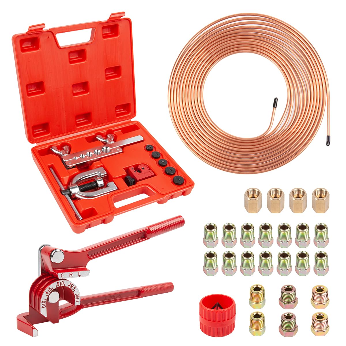 ICOOL 25 ft 3/16" Copper-Plated Brake Line Flaring Tool Kit