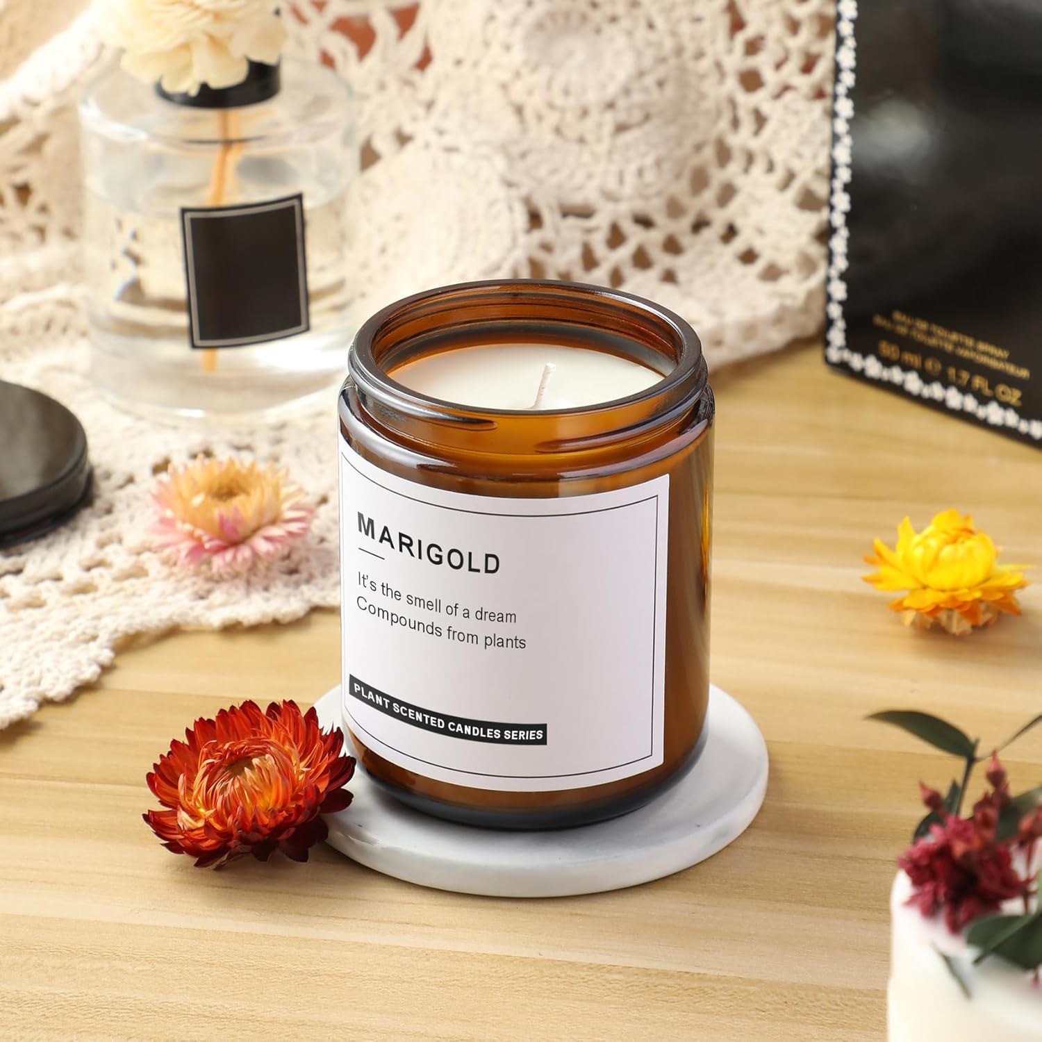24 Pack, 8 OZ Thick Amber Candle Jars for Making Candle - Round Glass Jars with Lids - Empty Food Storage Containers