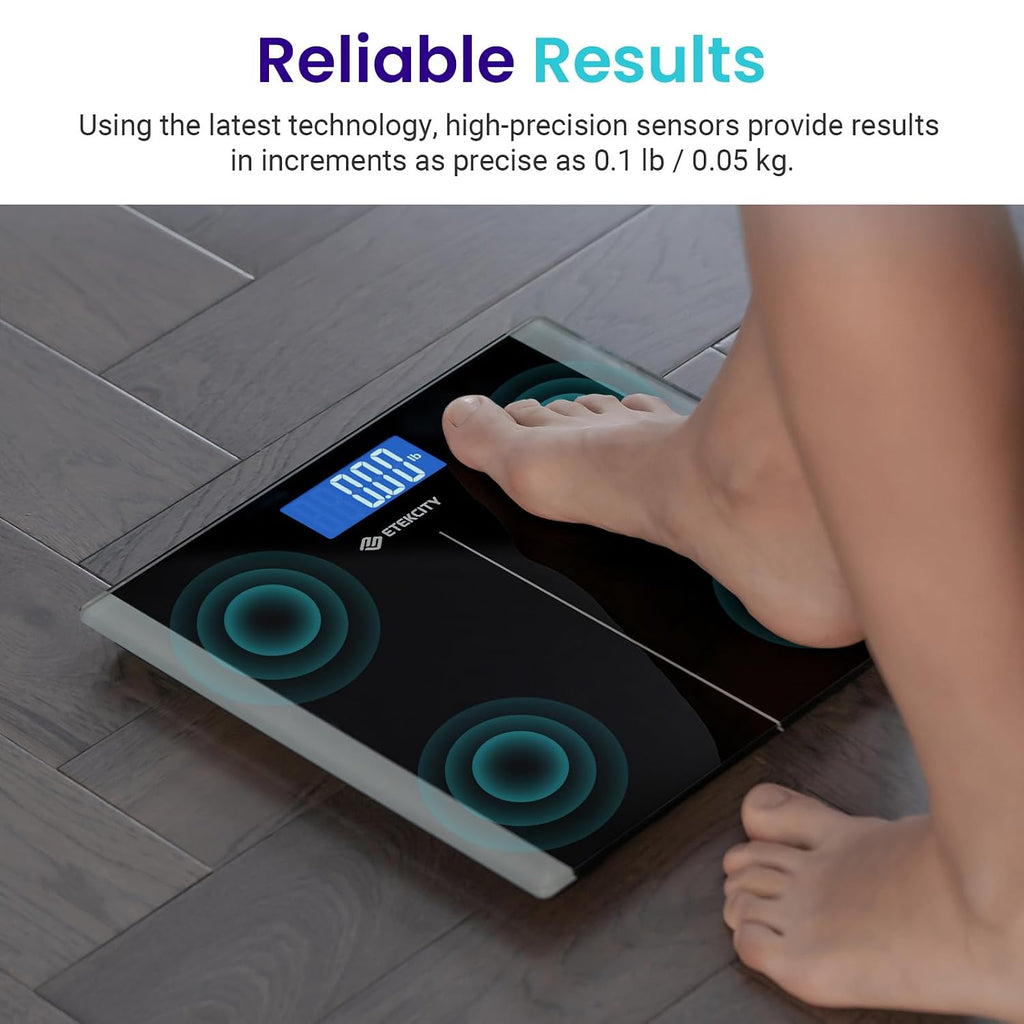 Bathroom Scale for Body Weight, Digital, Highly Accurate, 400 lbs | Large 6mm Tempered Glass Platform, Clear LCD