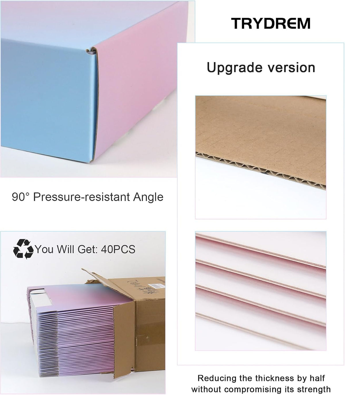 10x8x2 Shipping Boxes 40 Pack, Purple Gradient Mailer Packaging Box, Corrugated Cardboard Boxes for Gift Small