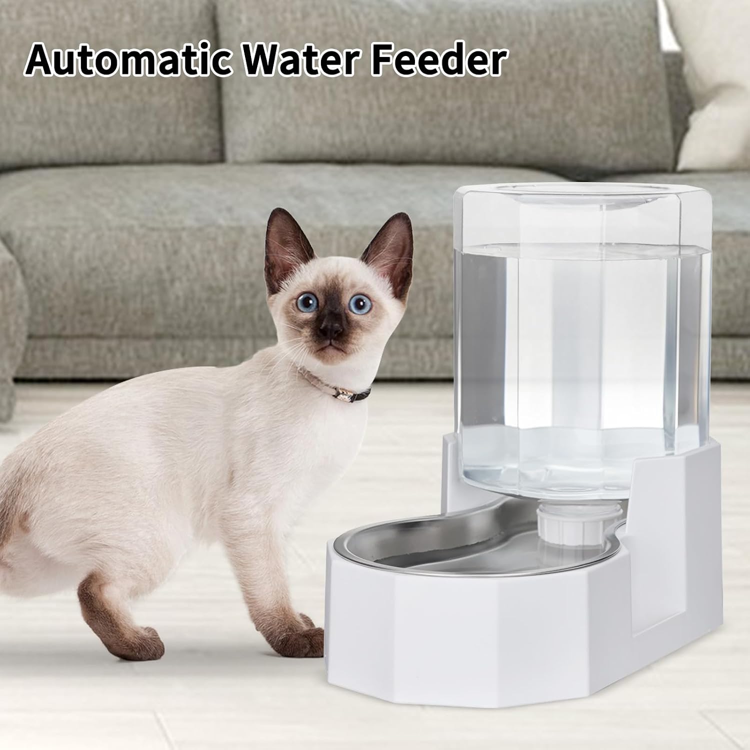 Large Dog Water Dispenser: 4L Stainless Steel Gravity Cat Water Feeder - Quiet Refill - No Power Needed - for Kittens