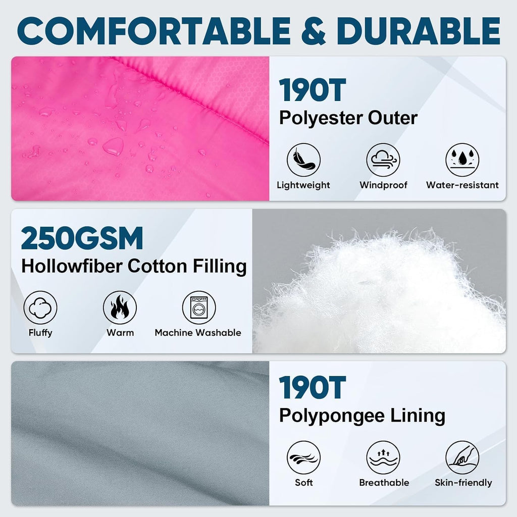 Sleeping Bags for Adults, Lightweight and Machine Washable, Water Resistant Backpacking Camping Sleeping Bag for Warm