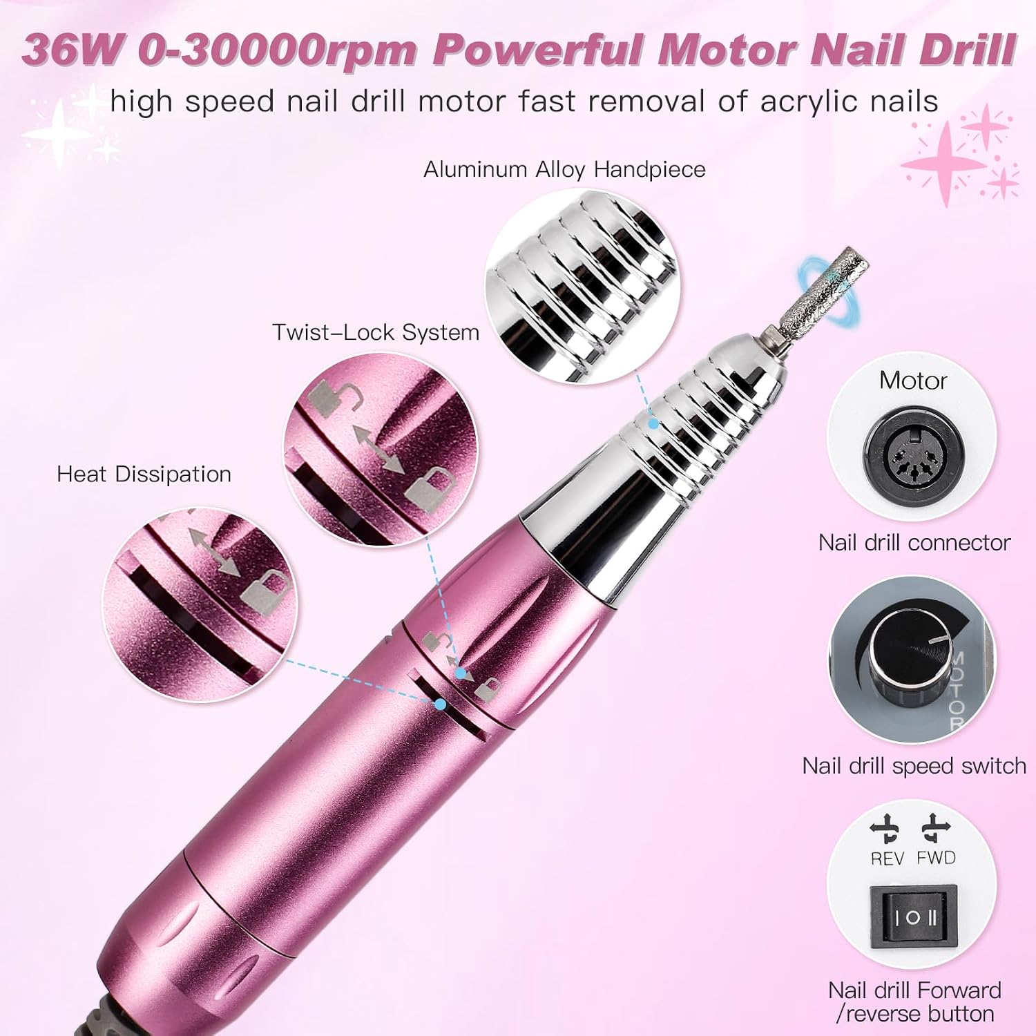 5-in-1 Nail Dust Collector, 30000RPM Drill & UV LED Lamp | 80W Suction, 30,000 RPM Drill, Sual-Power 48W/96W Curing