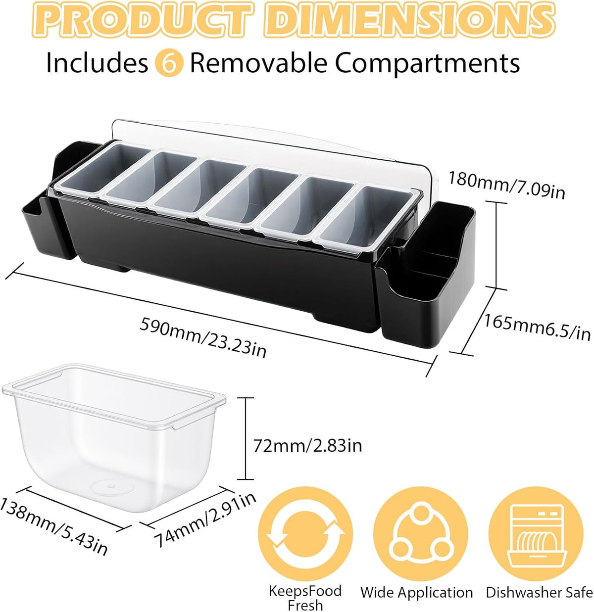 Ice Chilled Condiment Caddy with 6 Removable Trays and Lids