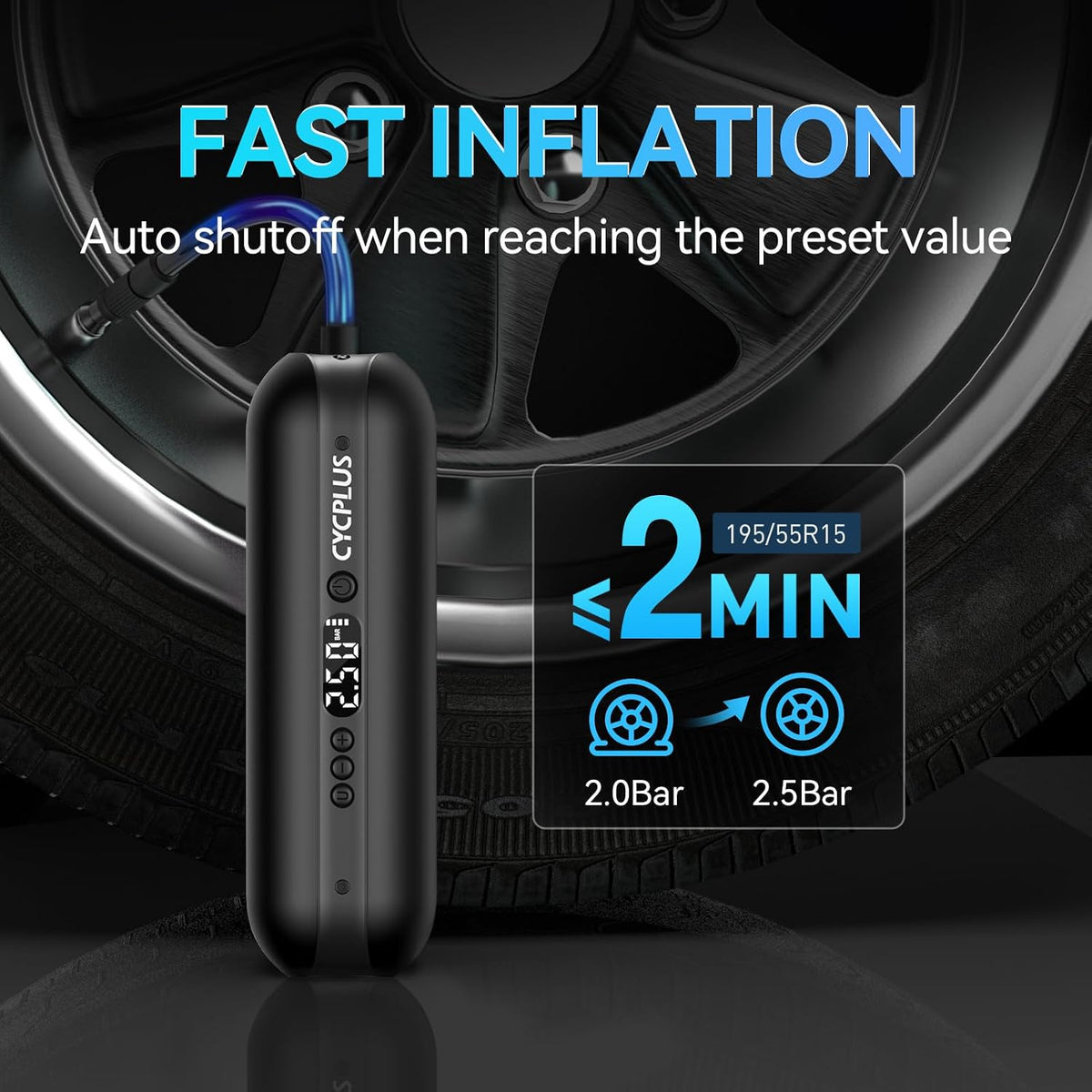 Portable Electric Tire Inflator Bike Pump,150PSI Auto Off