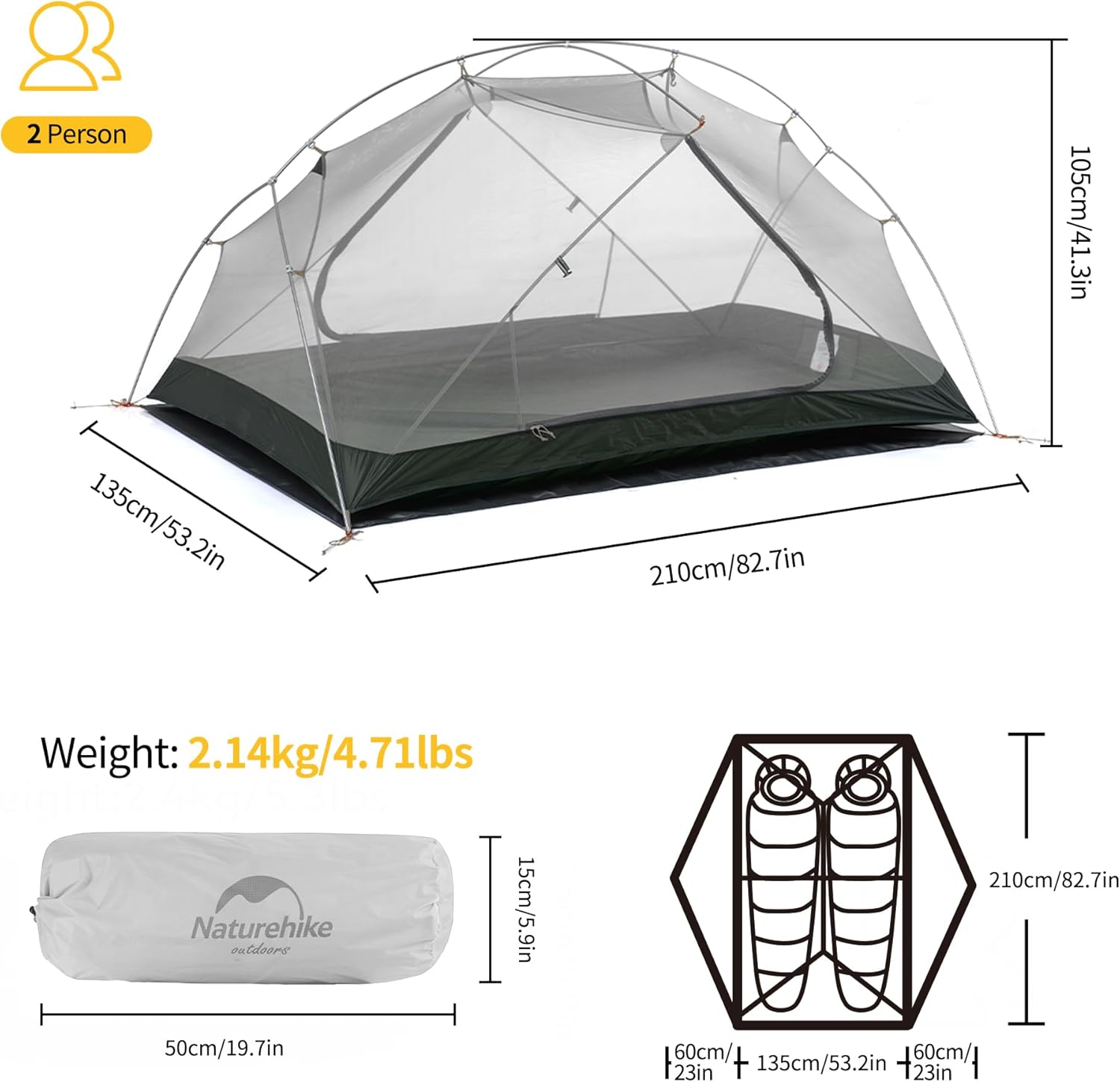 Mongar 2 Person Backpacking Tent, 3 Season Ultralight Lightweight 2 Person Tent, Double Layer Free Standing Tents for