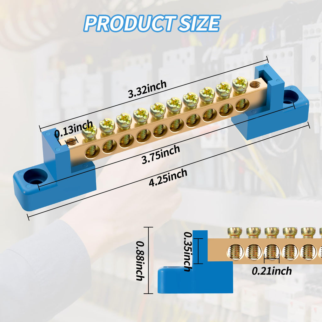 Neutral Bar, 4 Pack 10-Position Brass Bus Bar Terminal Block