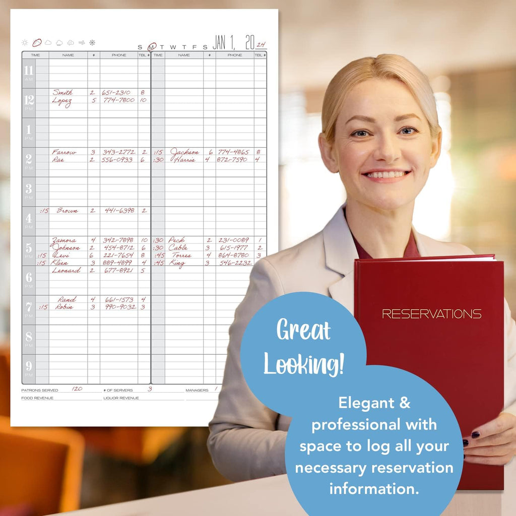 Restaurant Reservation Book, Red, Hardbound, 408 Pages