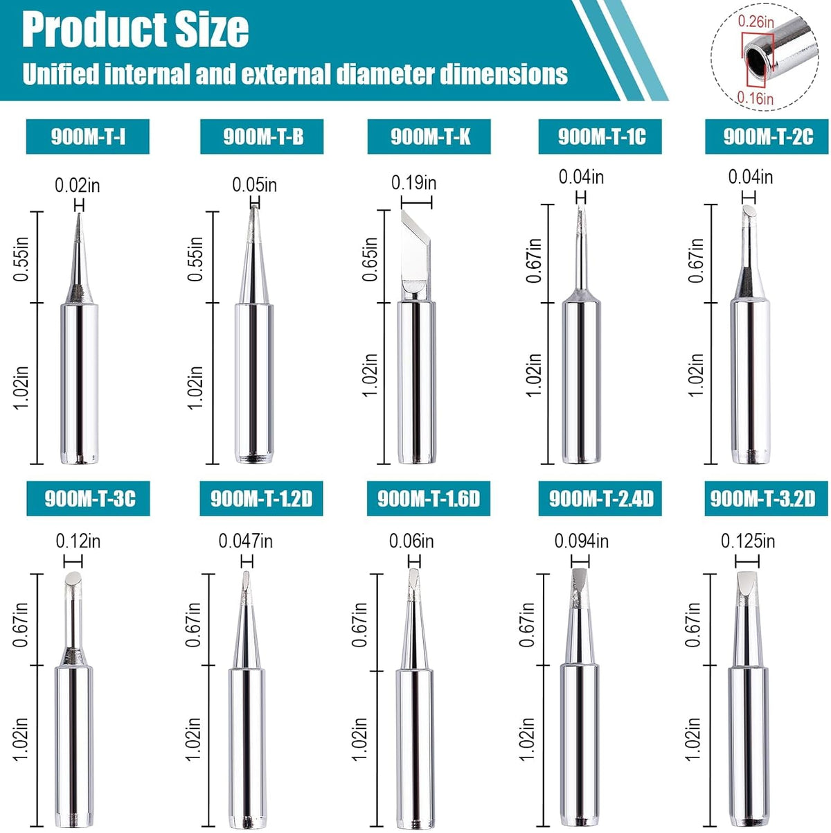 10 Pcs 900M Soldering Iron Tips, Replacement Soldering Tips, Compatible with HAKKO, Atten, Quick, Aoyue, Yihua, Vastar, and Major (Silver)