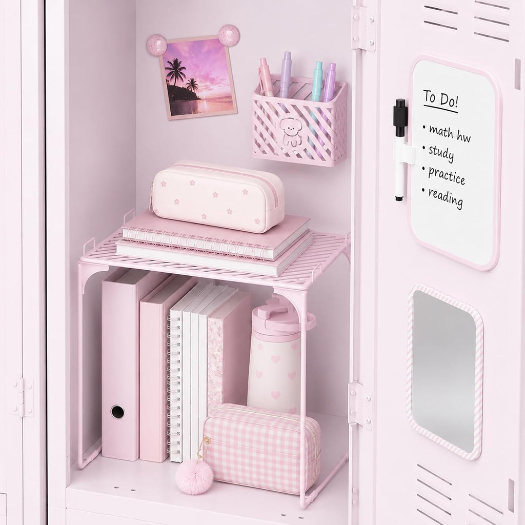 Cute Locker Accessories with Locker Shelf, Magnetic Mirror, Magnetic Pen Holder, Magnetic Small Whiteboard, Back to