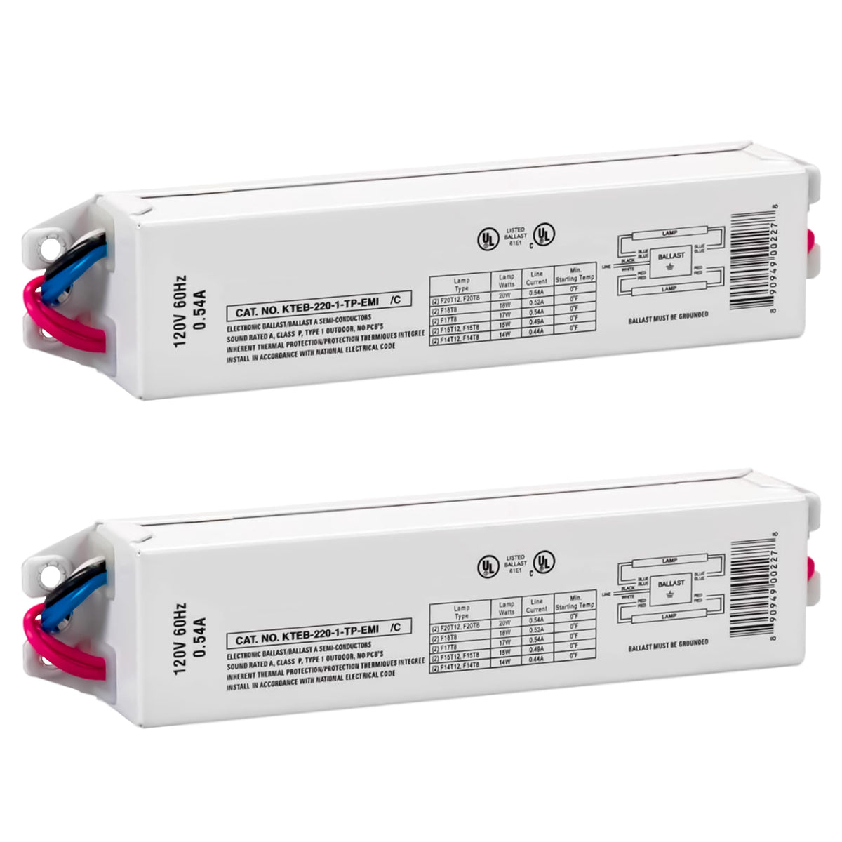 2 Lamp T12 Electronic Fluorescent Ballast, 120V, Instant Start