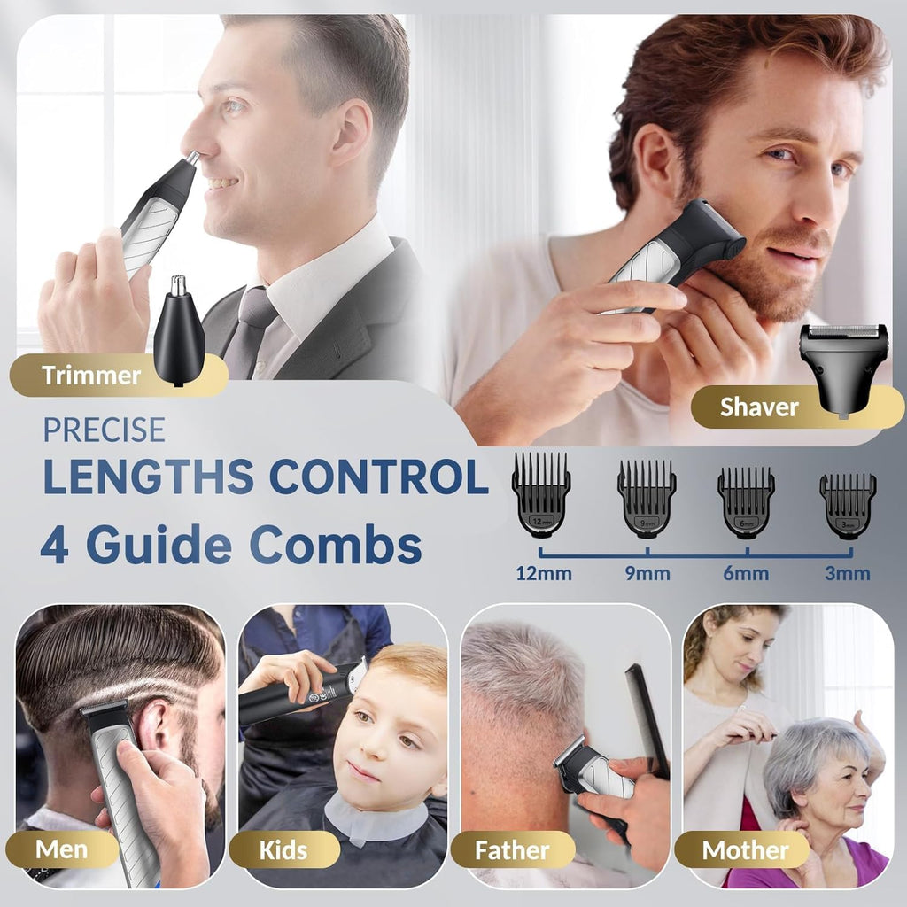 Beard Trimmer for Men, 3-in-1 Grooming Kit, with Stainless Steel Heads, Nose/Body Trimmer & Storage Base - 120Min