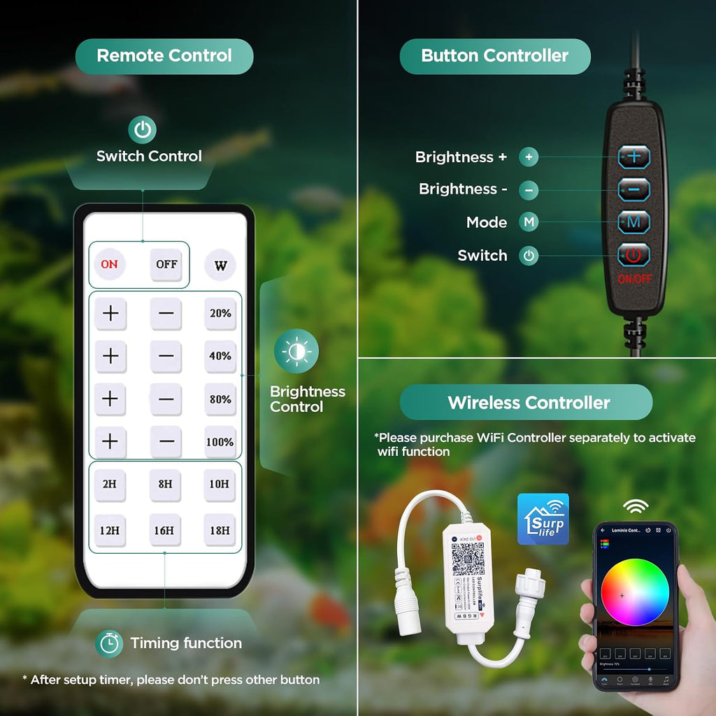Aquarium Plant Light 26W Freshwater LED Aquarium Light Full Spectrum with Remote Control for Refugium Shrimp Tropical