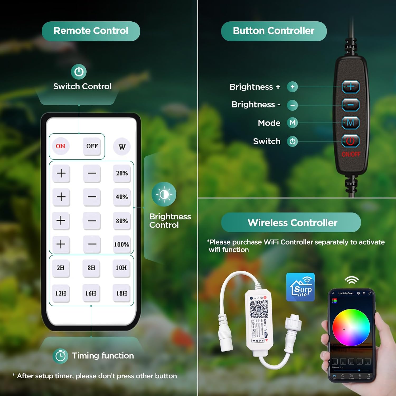 Aquarium Plant Light 26W Freshwater LED Aquarium Light Full Spectrum with Remote Control for Refugium Shrimp Tropical
