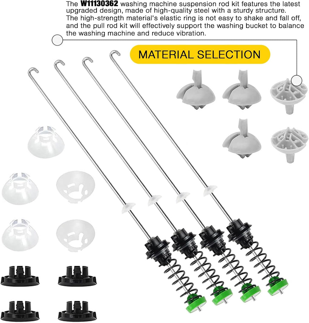 Upgraded W11130362 WTW5000DW1 WTW5000DW3 MVW4505MW0 Washer Damper Suspension Rods, 4-Pack Replacement for MVWX655DW0 MVWX655DW1 MVWX655DW2 MVWC565FW0 MVWC565FW1 MVWC565FW2 (59cm/23.4in)