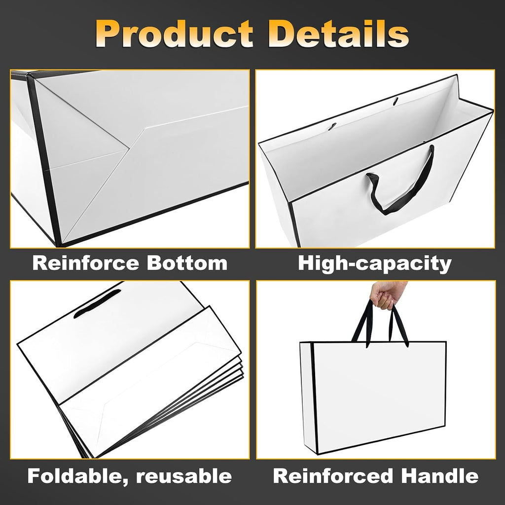 White and Black Gift Bags,6Pcs 17"x5.5"x12.6" Large Gift Bags with Handles