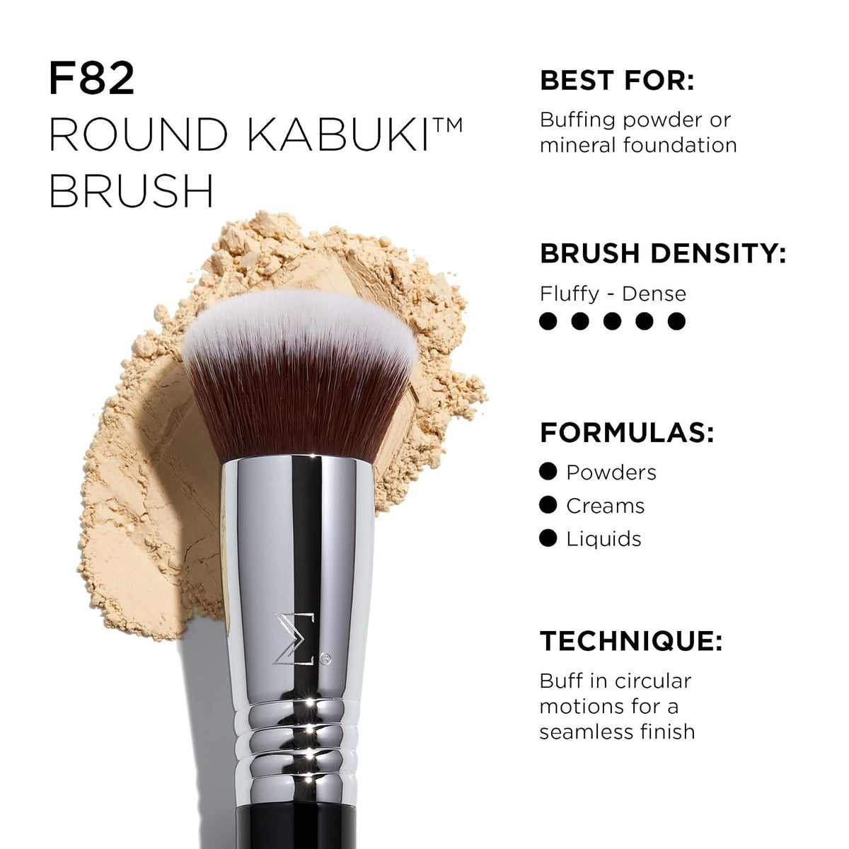 F82 Round Kabuki Brush - Makeup Brush for Powder and Cream