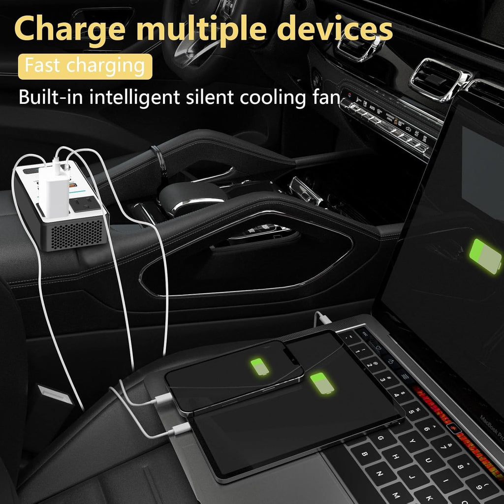 200W Car Power Inverter DC 12V to 110V AC,Cigarette Lighter Adapter Plug with [65W USB-C]/USB-Fast Charger
