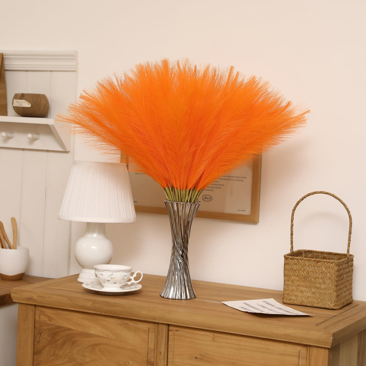 Faux Orange Pampas Grass, 60 pcs 24 Inch Artificial Pampas Decor