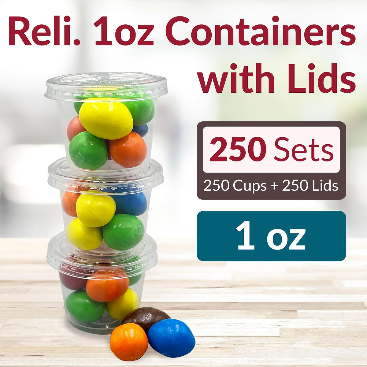 1 oz Small Containers with Lids 250 Sets | Plastic Portion Cups