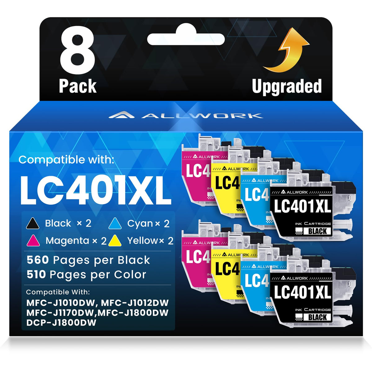 LC401XL LC401 Ink Cartridges Compatible for Brother MFC-J1010DW 8-Pack