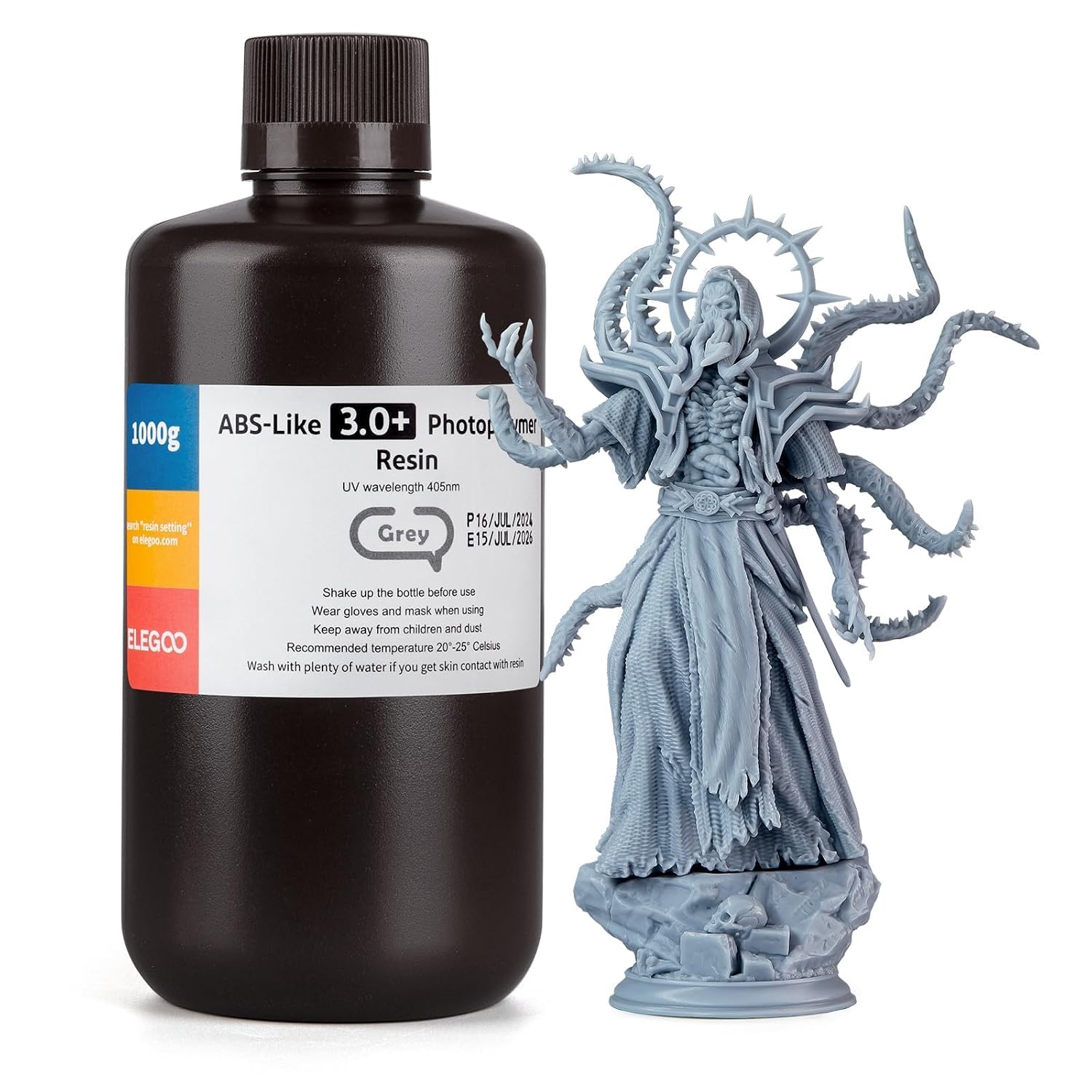 ELEGOO ABS-Like 3.0+ 3D Printer Resin Grey 1000g | Upgraded 3D Printer Photopolymer Resin, Higher Heat-Resistance