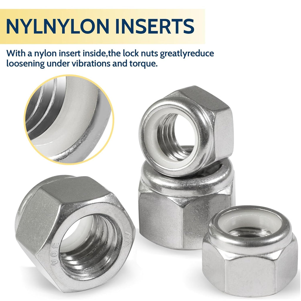 #6-32 Lock Nut, 190Pcs Stainless Steel Nylock Insert Locking Nuts