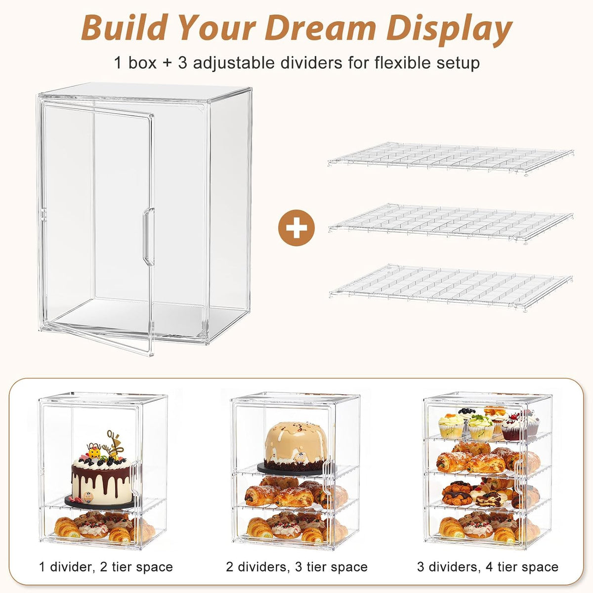 Bread Box, 4-Layer Adjustable Pastry Display Case, Transparent