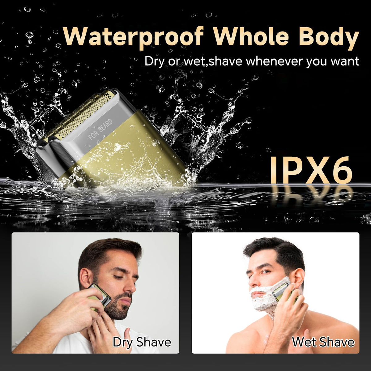 2-in-1 Foil Shaver Men, Electric Trimmer Face & Beard, Waterproof Wet-Dry