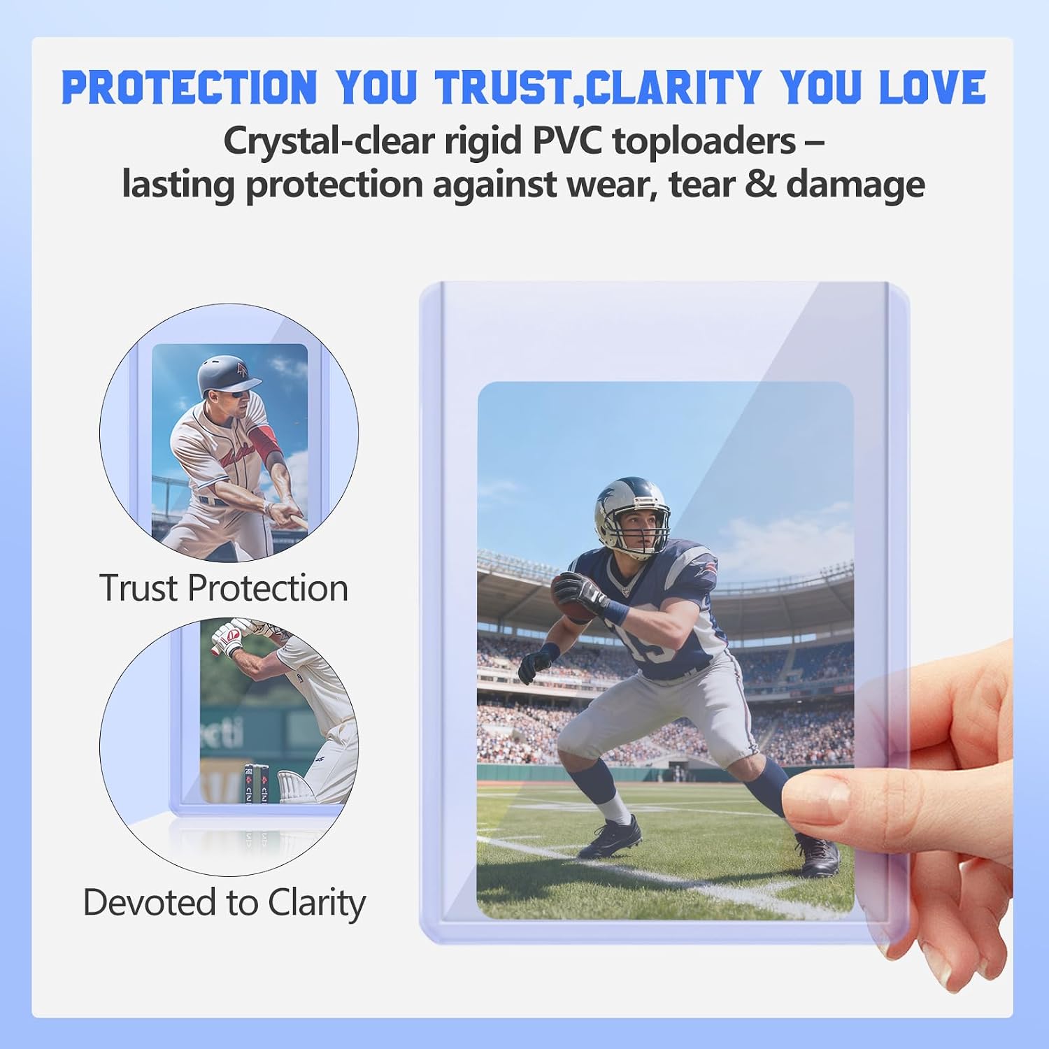 20 Top Loaders Card Load Holder Storage for Trading Cards Sports Sleeves Hard Plastic 55 Point Protective Toploaders