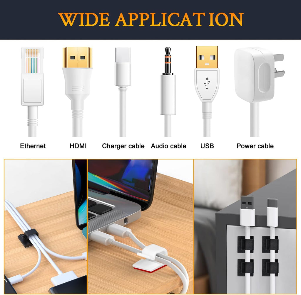 50 Pcs Self Adhesive Cable Management Clips, Cable Organizers Sticky Wire Clips Cord Holder for TV PC Laptop Ethernet