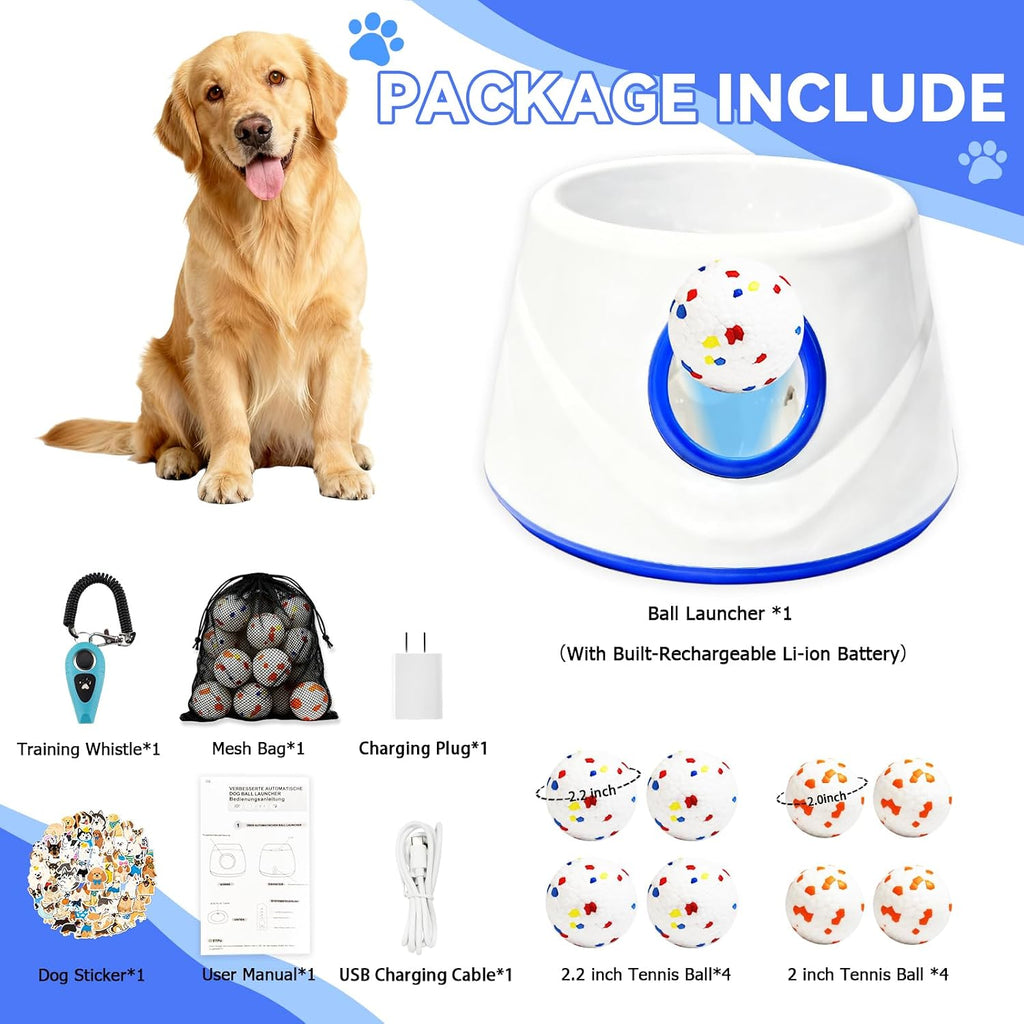 Automatic Ball Launcher for Dogs with 8 Balls - Adjustable Distance up to 50ft,Charger, Whistle & Storage Bag