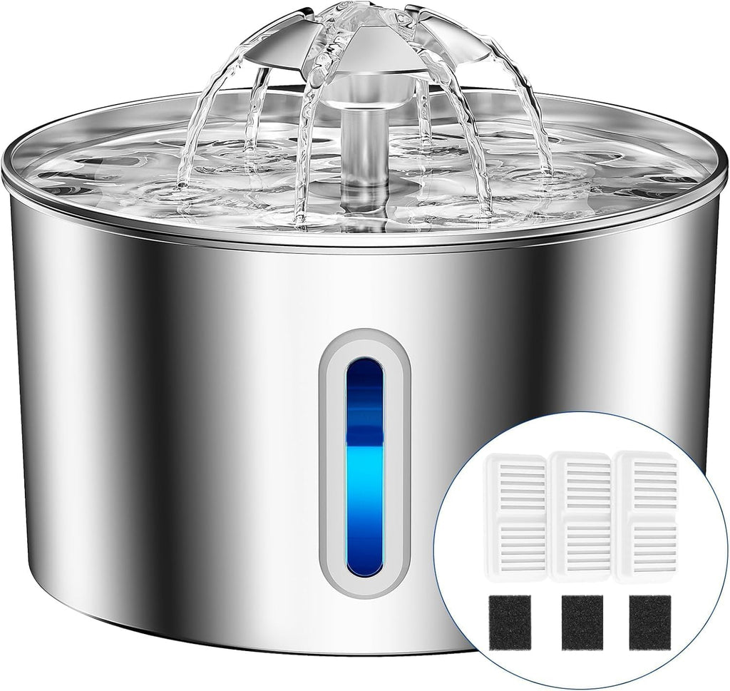 Cat Water Fountain Stainless Steel - 74oz/2.2L Automatic Large Pet Watering Bowl Dispenser for Indoor Dogs - Drinking