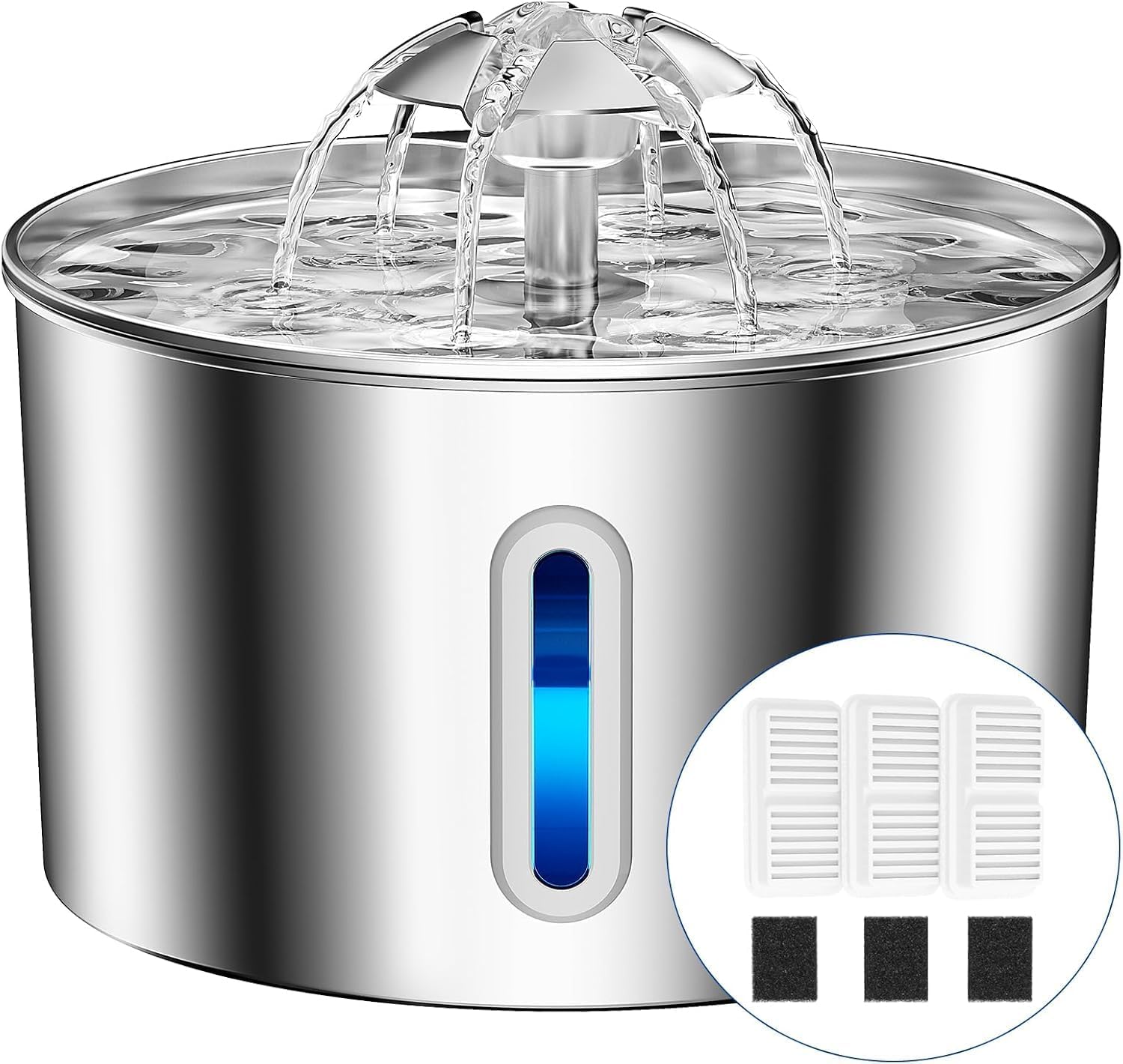 Cat Water Fountain Stainless Steel - 74oz/2.2L Automatic Large Pet Watering Bowl Dispenser for Indoor Dogs - Drinking