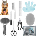 Dog Brush Grooming Kit 9 Pcs Kit with Pet Nail Clipper and File Cat Grooming Deshedding Undercoat Rake Comb for All