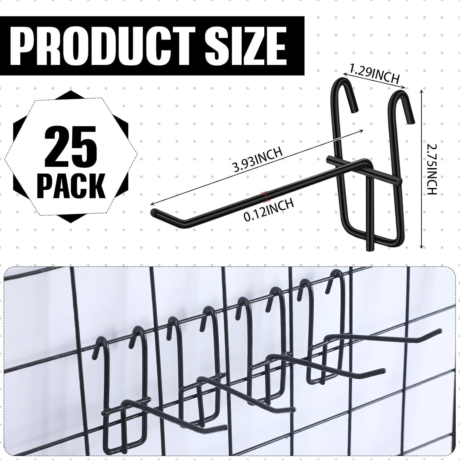 25 Pack Grid Wall Hooks, 4 Inch Black Gridwall Hanger | Metal Build for Retail Craft Displays, Fits Gridwall Panels
