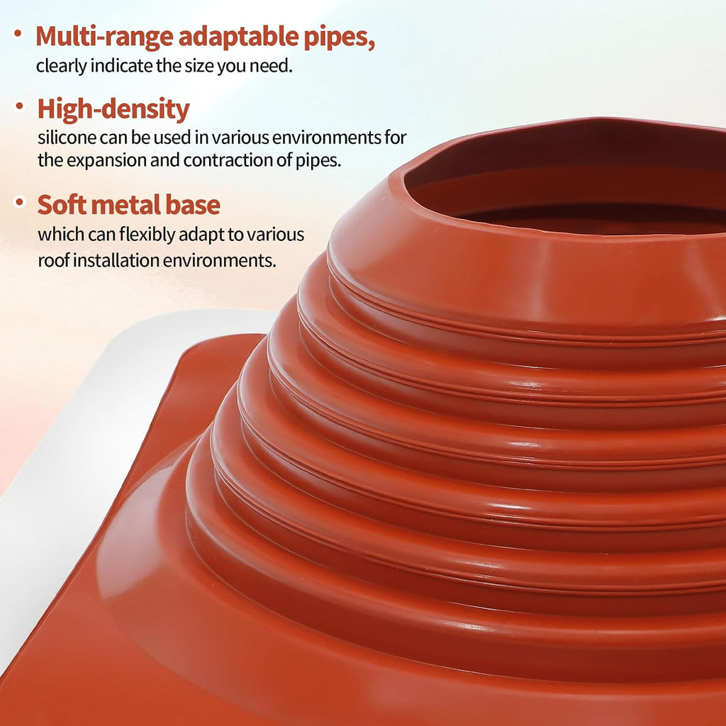 #6 Metal Roof Pipe Flashing Boot, Fits 5"-9" OD Pipes, High Temp Silicone Roof Vent Boot with Heavy-Duty Square