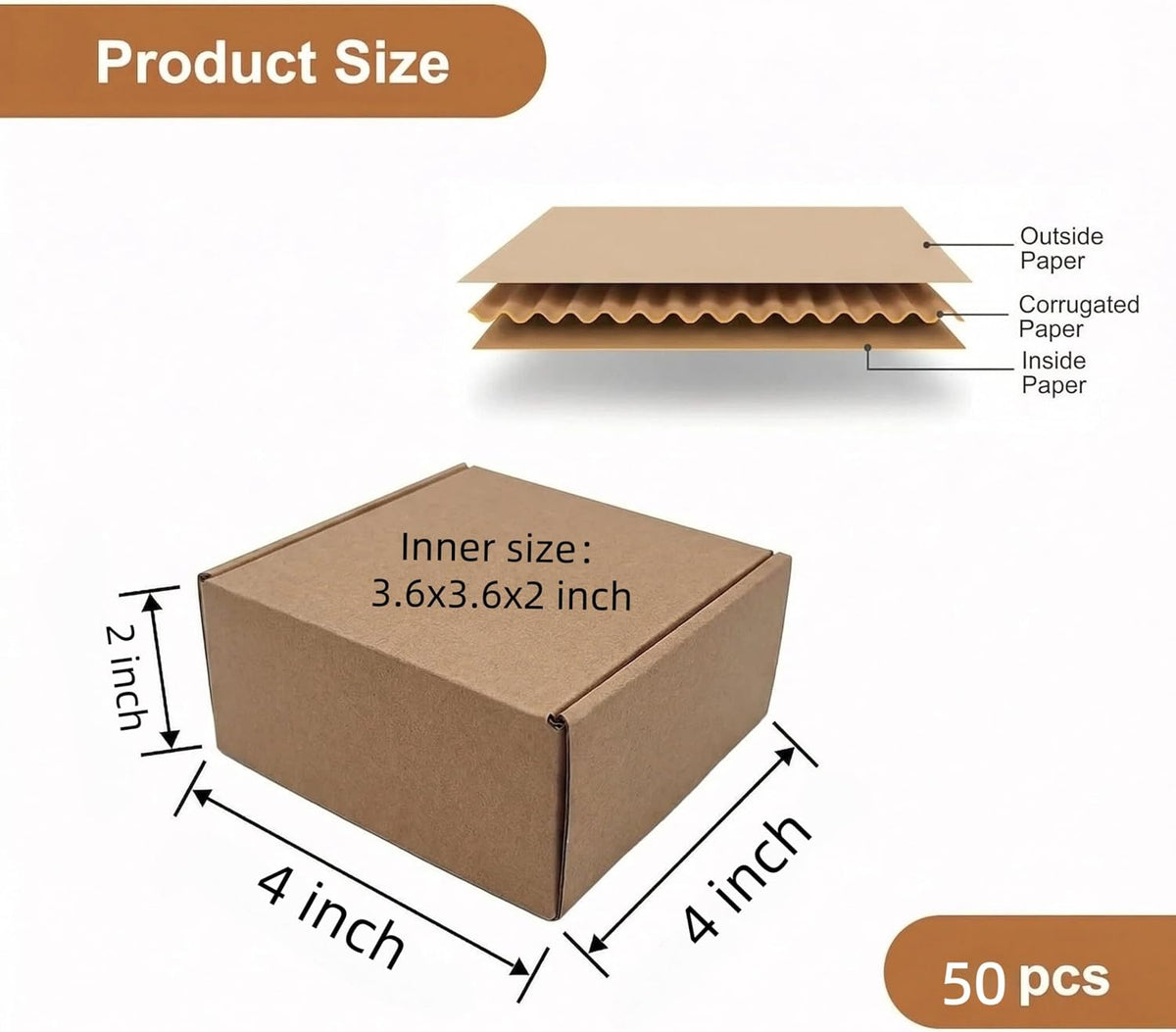 7 x 5 x 2 Inch Small Shipping Boxes Corrugated Packing Box 50 Pack