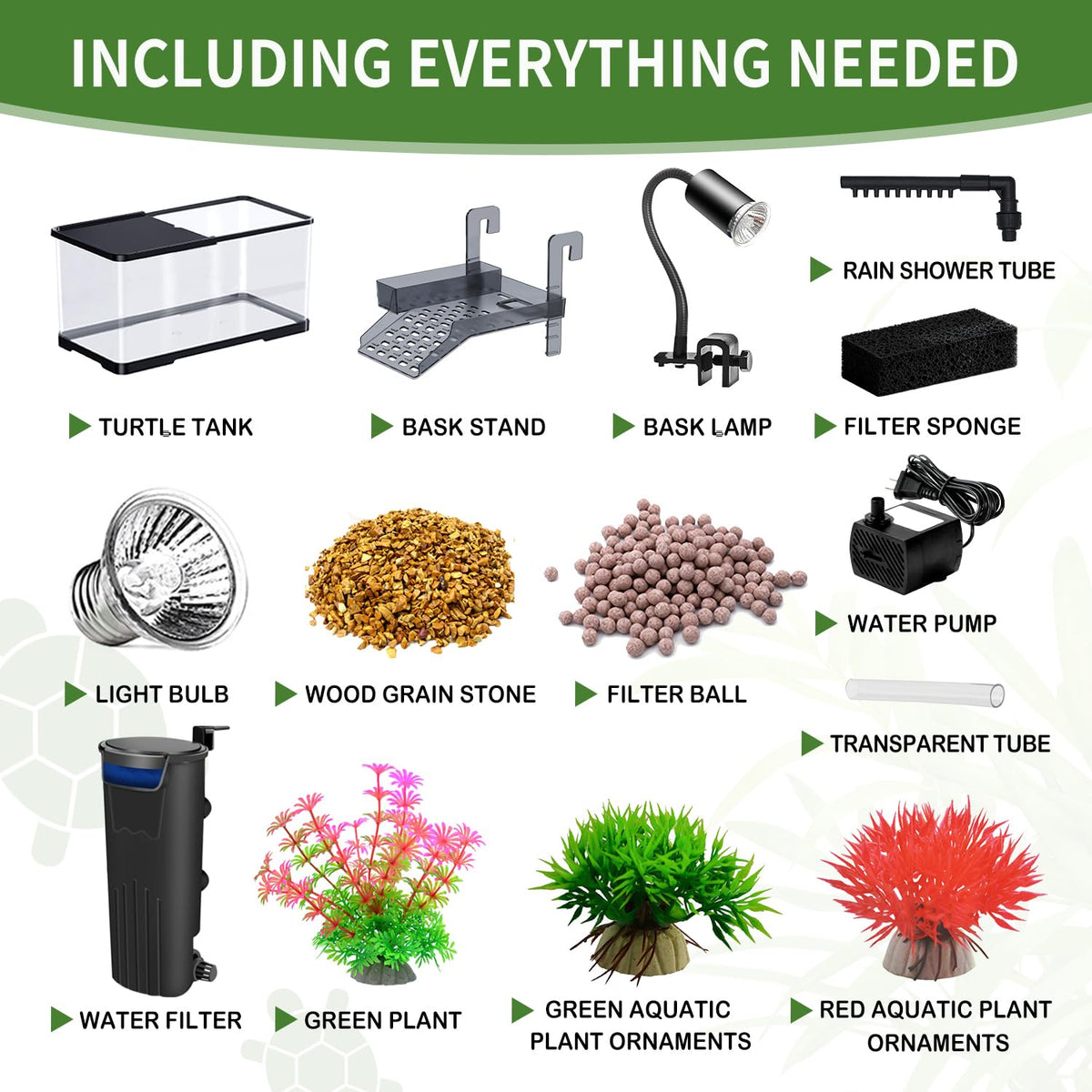 (Tank + Light +Pump + Filter + Filter Balls) Turtle Tank Kit, Turtle Tank Starter Kit,Bottom Drainage, Multi-Function