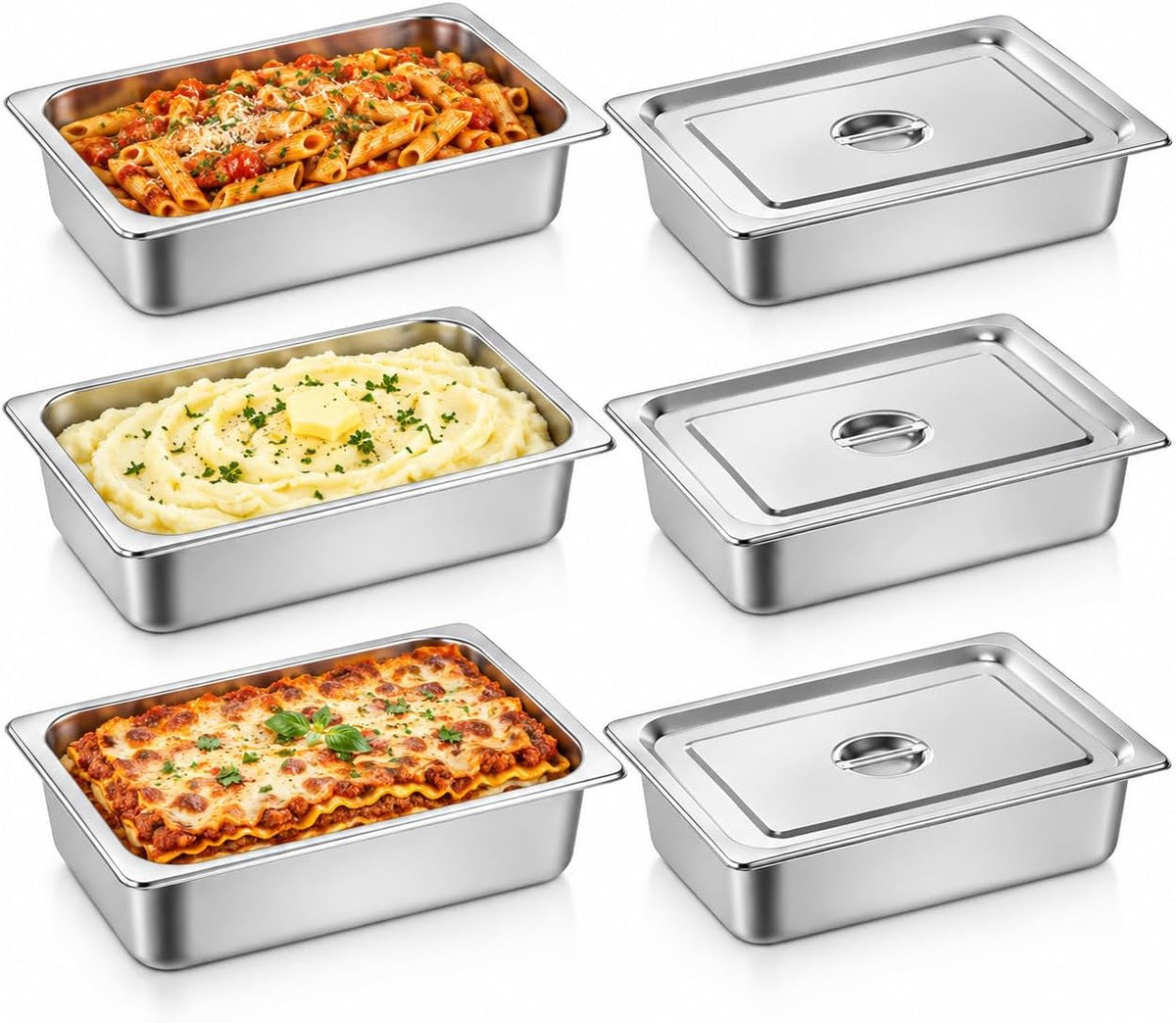 Full Size Hotel Pans 4 Inch Deep, 6 Pack Stainless Steel Steam Table Pans