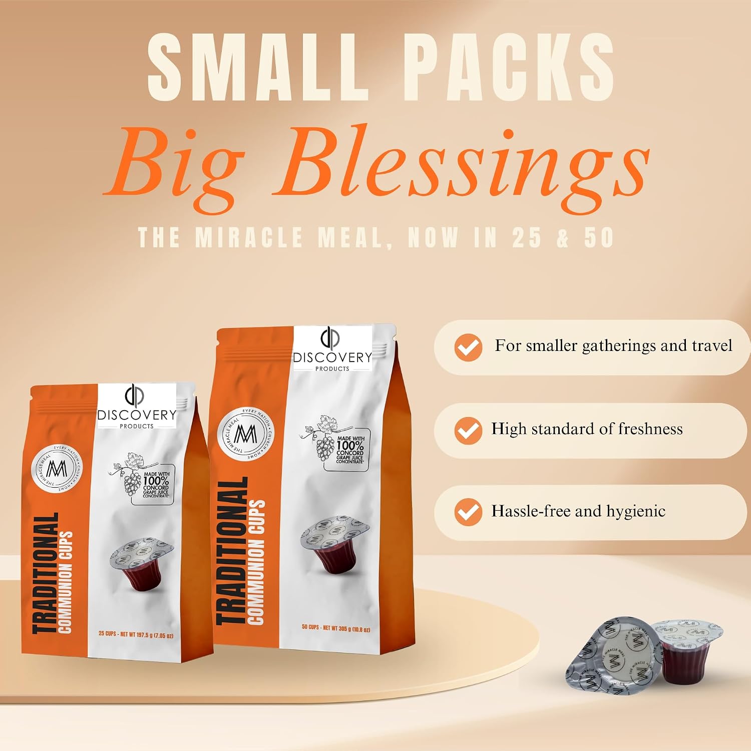 DISCOVERY PRODUCT Prefilled Communion Cup & Wafer,Travel 25ct Traditional