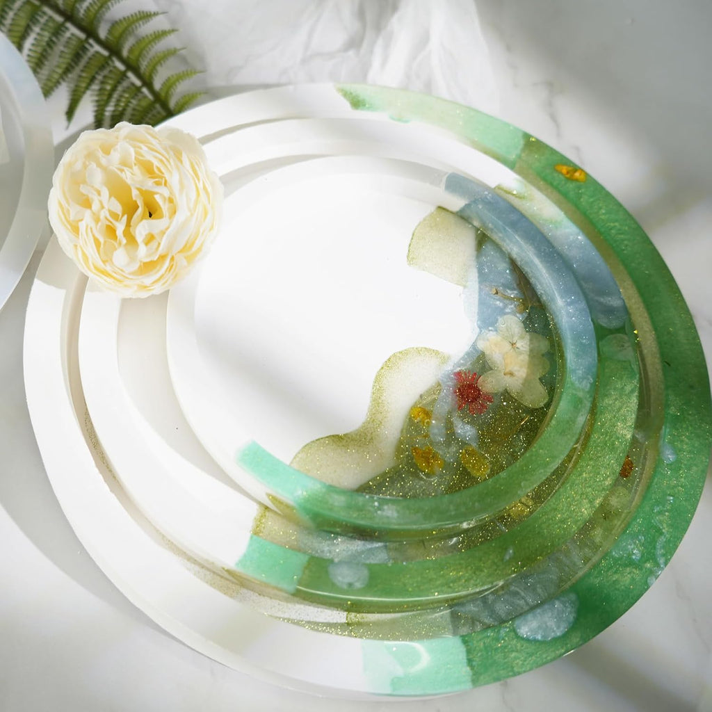 Set of 11'', 8'', 6'' Round Tray Molds Tray Resin Molds, Round Serving Tray Mold with Edges Rolling Tray Mold for