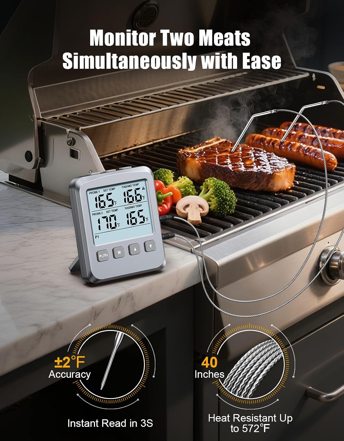 Dual Probe Meat Thermometer Digital for Cooking, Grilling & Smoking
