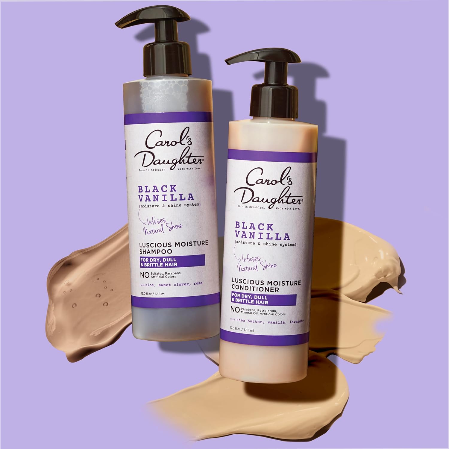 Black Vanilla Sulfate Free Shampoo and Conditioner Set for Curly, Wavy or Natural Hair, Moisturizing Hair Care for